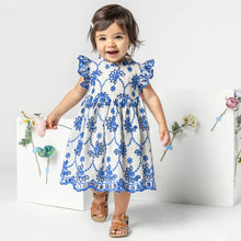 Load image into Gallery viewer, Baby Girls Blue Eyelet Dress
