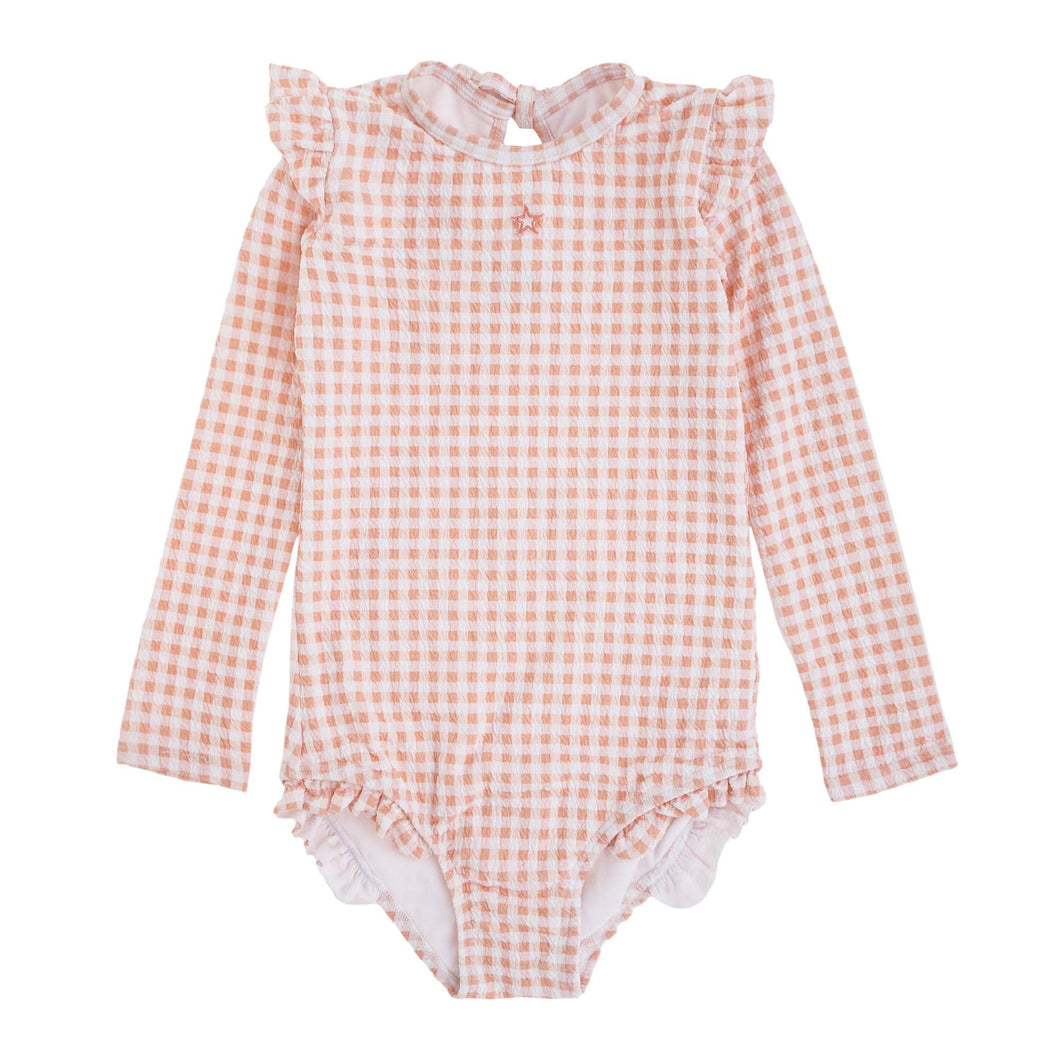 CHECKED SWIMSUIT LONG SLEEVE